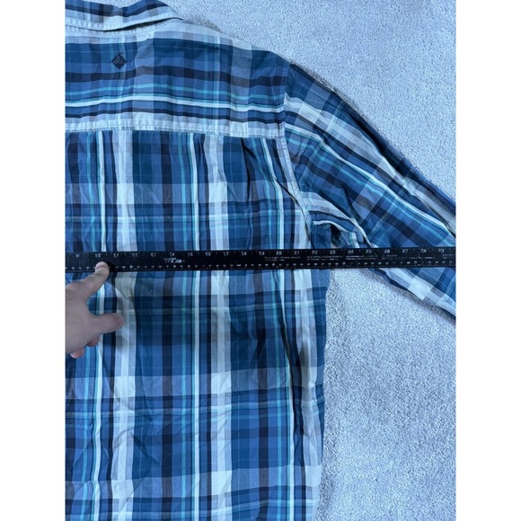 Prana Pearl Snap Dress Shirt Mens X-Large Blue Plaid Short Sleeve Button Up EUC - Picture 6 of 9